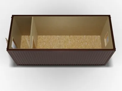 Металлическая бытовка 6х2,4 с перегородкой, цветной полимерный профнастил, ДВП