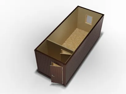 Металлическая бытовка 6х2,4 с перегородкой, цветной полимерный профнастил, ДВП