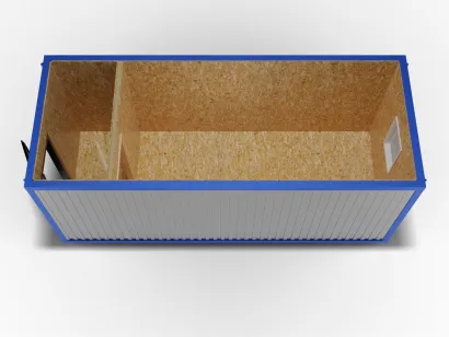 Металлическая бытовка 6х2,4 с перегородкой, ОСБ, дверь металл, окно ПВХ с электрикой